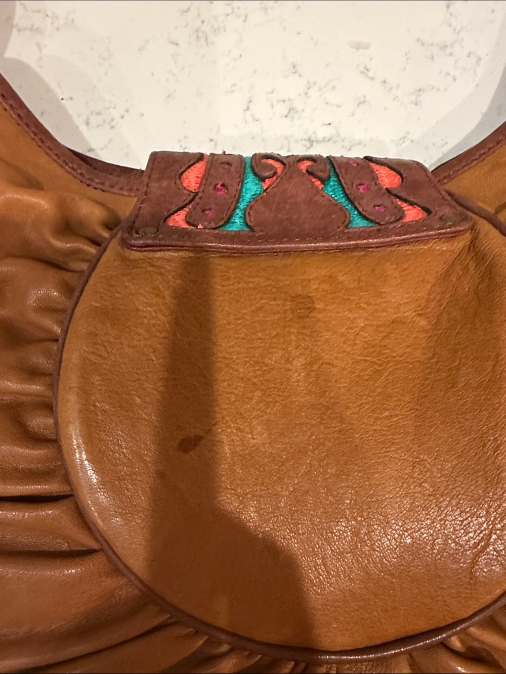 Y2K Colorful Western Brown Leather Shoulder Bag with Multicolor and Stud Flap - Picture 5 of 16
